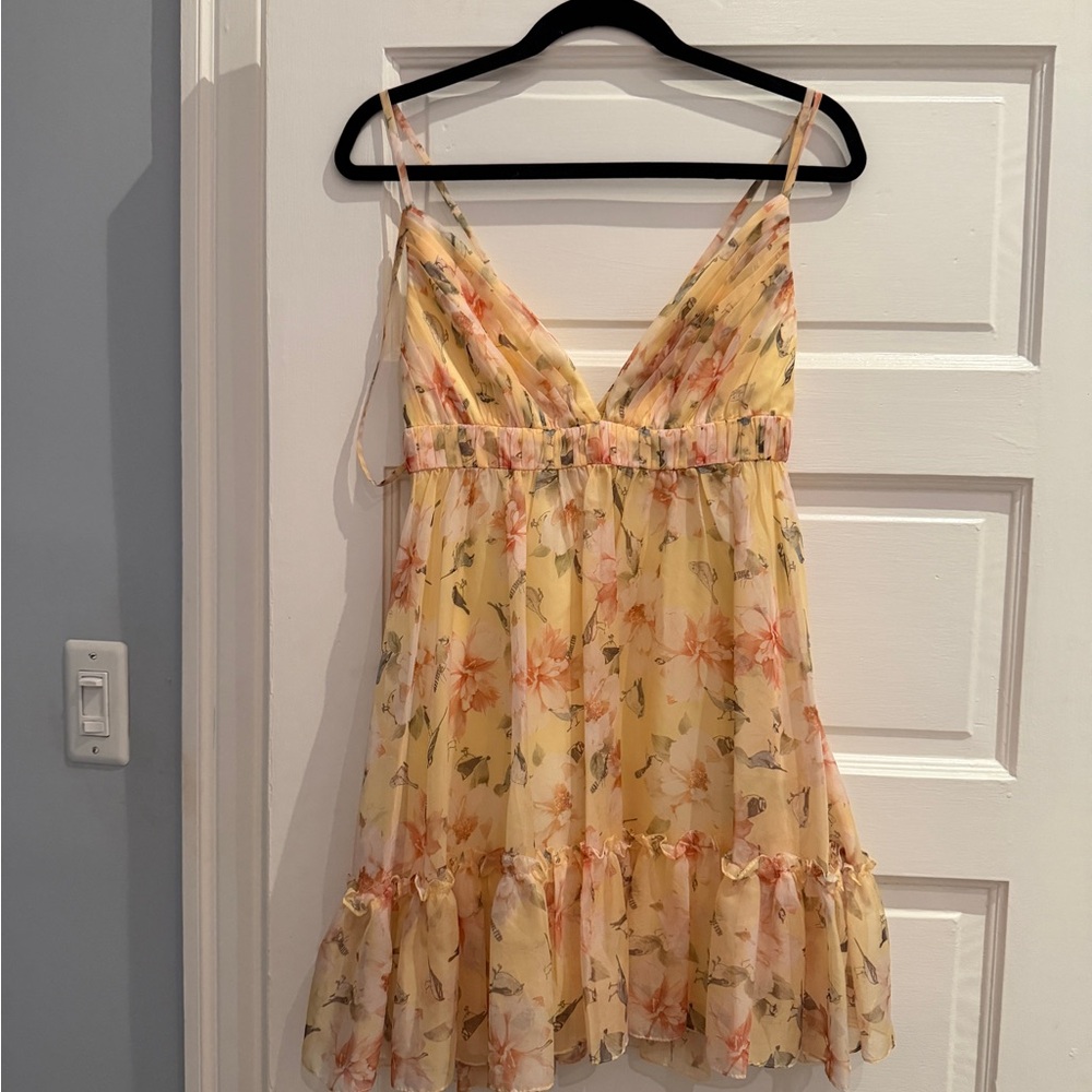 Mac Duggal Floral Yellow Cocktail Dress